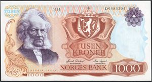 1000 kroner 1986, serie D 9585304. 1+