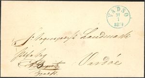 Brevomslag, sendt portofritt stemplet "Vadsø 31.7.1854" og sendt til Vardø.