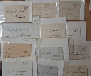 SVERIGE FÖRFILATELI samling 43 brev,  mest  båg- och cirkelstämplar Stockholm