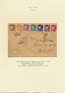 NK 130-136 Polserien på rekommandert brev  st. Oslo 27-VI-25, sendt til Berlin.  Ank. St. Berlin. Bak.