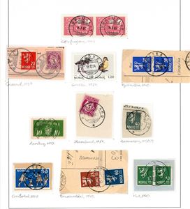 Samling Hjelpestempler. 45 konvolutter/postale blanketter, 72 klipp og 17 enkeltmerker.