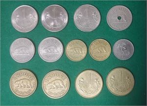 GRÖNLAND parti 13 mynt inkl. 2 st 1 kr. 1926.