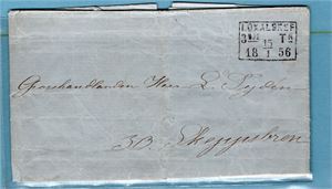 Ofrankerat lokalbrev från Stockholm  med tydlig ""LOKALBREF 3 M T N 15 / 1 / 56" (tredje turen) stämpel, skickad