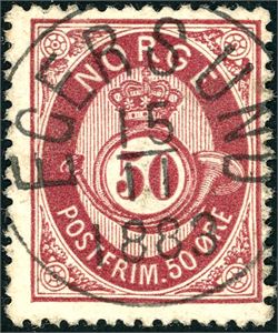 30. 50 øre skravert Posthorn, vakkert fullstemplet "Egersund 15.11.1883".