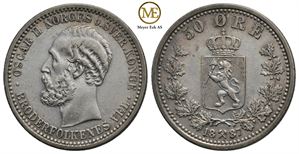 50 øre 1887 Oscar II. Kv.1+/01