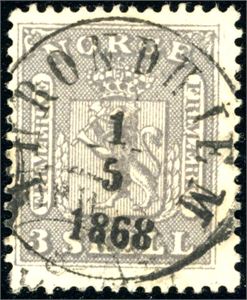 7. 3 skill, fullstemplet "Throndhjem 1.5.1868". Også del av et fransk stempel.