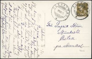 15 øre Løve II på postkort, annullert med hjelpestempel "Flekkerøy 18.8.35" (VA).