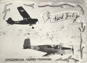 Fly, Julekort fra Flyveskolen, VÆRNES FLYSTASJON st. Stjørdal -64 Uvanlig!