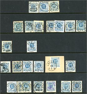 21,32. 12 øre Ringtyp. Drøyt 500 merker på innstikkark. Også noe annet.