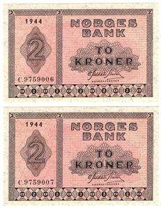 2 kroner 1944 C.9759006-7 i serie. Kv.0