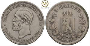 2 kroner 1887 Oscar II. Kv.1
