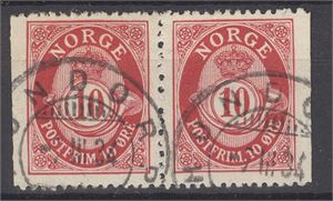 NK 100 BB 10ø heftemerke i par nydelig stemplet Hundorp 7-III-34