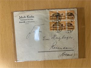 REICH Inflasjonsbrev med 5x 5Mrd mark sagtagget stemplet "ANRATH 24-11-23" til Rotterdam. 10 merker bak ble aldri stemplet