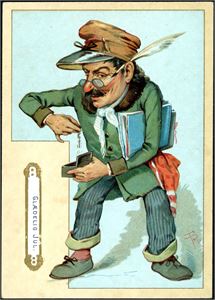 Lite overrekkelseskort på litt tynn papp, brukt i 1887.