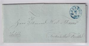 Prefil, Hønefos 24-1-1854 (Blått) på Betalt brev til Fredrikstad