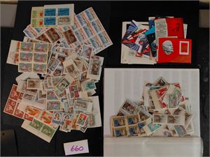 SOVJET Mengder av dubletter, mest 50-tallet. Alt ordreavstemplet, men tagginger ikke sjekket. Medfølger bunke nyere miniark