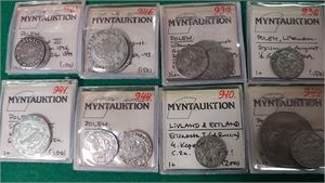 POLEN-BALTIKUM trevligt parti diverse medeltidsmynt, inropade på gammal auktion