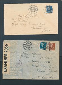 2 brev stemplet "DYPVÅG 21-11-32" og "4-11-40" til USA. Sistnevnte med sensur. Vertikal rift oppe på sistnevnte