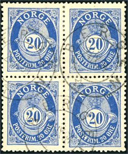 58 A. 20 øre fintagget Centraltrykkeriet i 4-blokk, stemplet "Bergen 24.9.94".