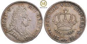 4 mark 1699 Christian V. Kongsberg. Kv.1+