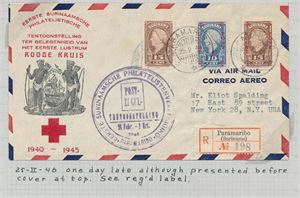 NEDERLANDSK INDIA. Pent rek-brev fra Surinam st "Paramaribo 25-2-46"