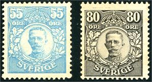 92,94. 55 øre- og 80 øre Värnamo. 80 øre is unmounted mint, but with a gum crease.