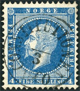 4. 4 skilling Oscar, anert med dampskipsstempel "Constitutionen ?3.1860".