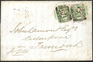 55. One letter with a singel 1/- embossed, sent from London to Jamaica in 1853, and one letter with two 1/- Embossed, sent from Glasgow to Trinidad in 1850. The stamps have narrow or cut into margins.