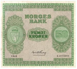 50 kroner 1949 B.4072088. Kv.0/01