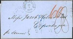 A completet letter from St. Croix 26th May 1860, and sent to Copenhagen, with "Christiansted 26.5.1860" cds on front, and six postmarks on reverse: Two "St. Thomas" (one with one ring and one wwith two rings), "CL London Ju 12 60" two fom Hamburg and arriival cds "Kiøbenhavn 16.6". Postage 60 sk to pay.