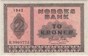 2 kroner 1943 B.9905772. Kv.0