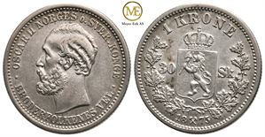 1 krone/30 Sk. 1875 Oscar II. Kv.1+/01