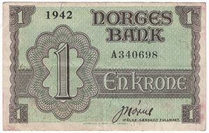1 krone London 1942 A.340698. Kv.1