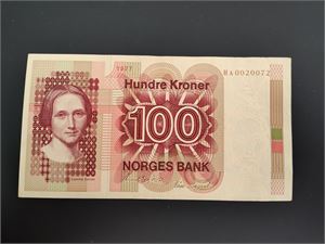 100 kroner 1977 HA erstatning ex. Skilling 2015