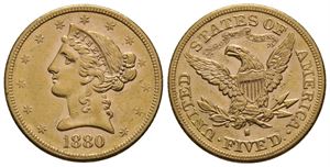 5 dollar 1880 Liberty head. Kv.01