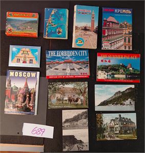 FOTOMAPPER 8 stk fra diverse land. Medfølger 4 gamle postkort fra USA