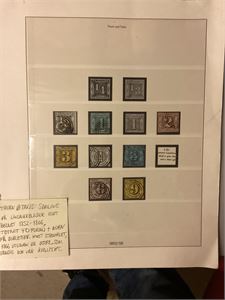 Thurn & Taxis Samling 1852 - 1866 på Lindnerblad.  Ca 40 ulike samt noen dubletter, mest stemplet.  1866 utgaven er ustemplet som vanlig.  Noe var. Kvalitet  (12.000.-)