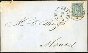 8. 4 skill på komplett brev fra Bergen, anert med dampskipsstempel "Hakon Jarl 30.3.1865" og sendt til Mandal. Noen aldersanmerkninger.