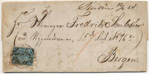 Håndskrevet Stordöen 17/6 64 (HO) på helbrev med NK 8 til Bergen. Dessverre noe urent.