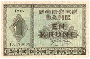 1 krone 1945 I.0478003. Kv.0