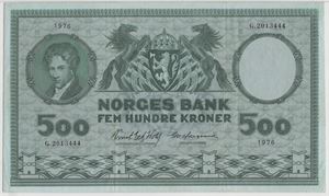 500 kroner 1976 G.2013444. Erstatningsseddel. Kv.1+