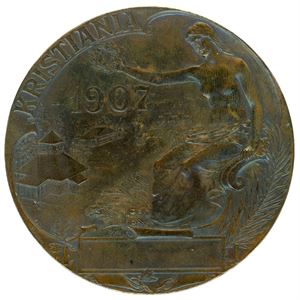 Det 12te Almindelige Norske Landbrugsmøde Kristiania 1907. Bronse. 56mm. S&H.310. I original eske. 01