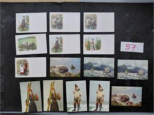 NASJONALDRAKTER/KUNST 15 kort, de to med kvinne og ski er postsendt, øvrige ubrukte i strøken kvalitet