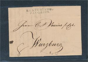 TYSKLAND - PREFRIM BAYERN Brev stemplet "R4 AUGSBURG 5 AUG 1821" til Würzburg. Pent