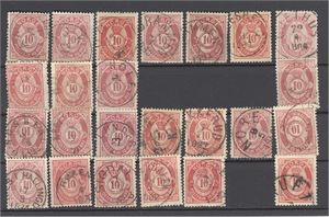 Buskerud.  Plansje med 24 øremerker med ulike I-rings Buskerud.  Bl.a. en Lux Geithus 22-4-1884 på 10ø stople