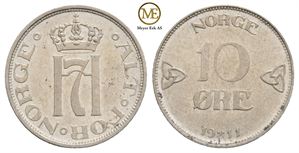 10 øre 1911 Haakon VII. Kv.01