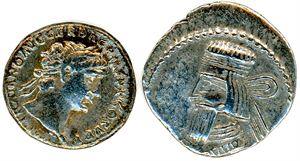 14 old coins from Scotland, Rome etc. Some of them are in boxes from Samlerhuset.