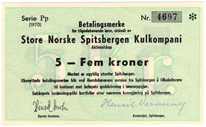 5 kroner 1970 SN Spitsbergen Kulkompani. Kv.0