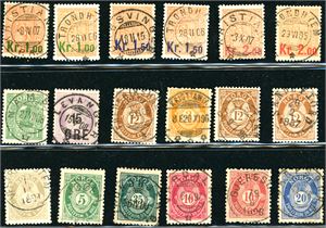 56--128. 50 norske antikvamerker samt 8 Kronemerke/provisorier. De fleste er pent stemplet.
