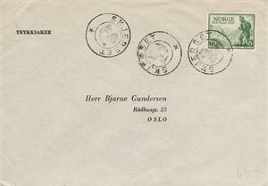 Kronet Posthorn SKJERSET (MR / 4) Pene avtrykk på trykksakbrev frankert med NK 360